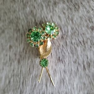 Vintage Green and Gold Floral Bouquet Brooch